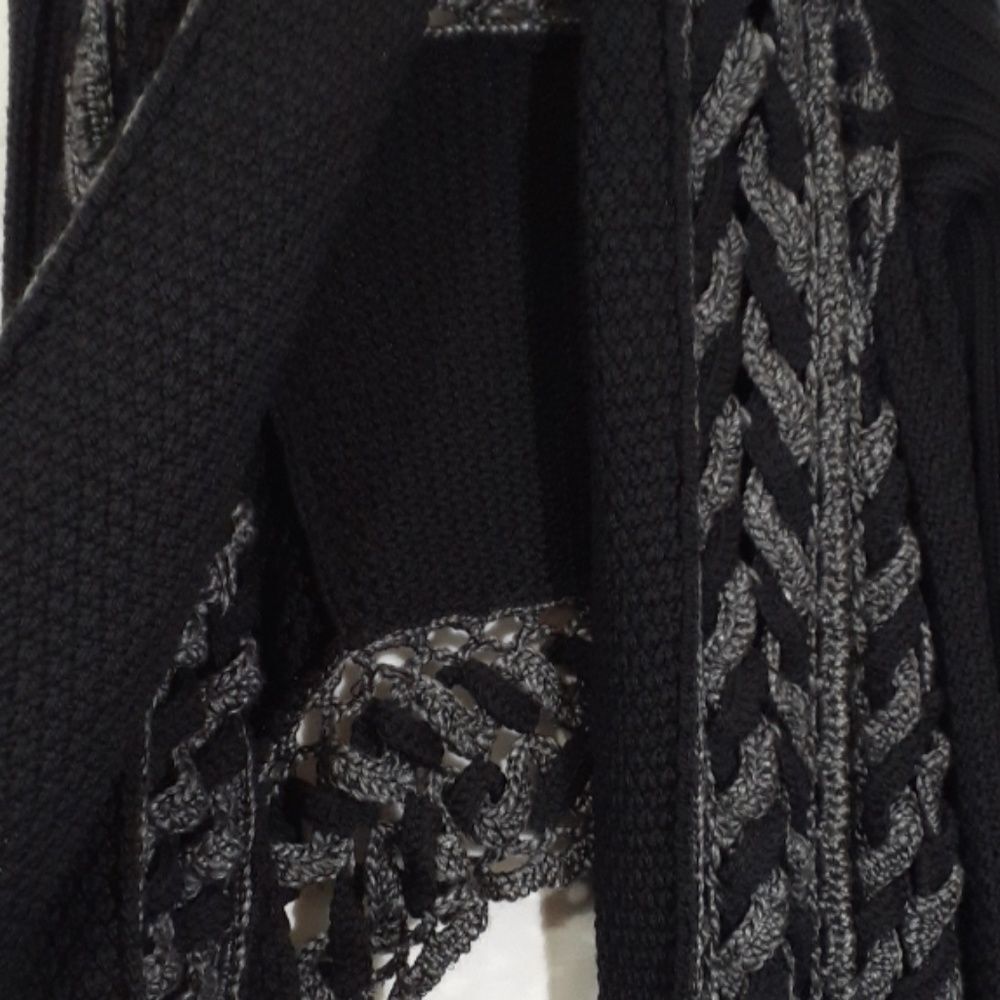 Vintage Catherine Malandrino Wool Cable Knit Fringe Duster Cardigan Small Boho - Picture 6 of 8